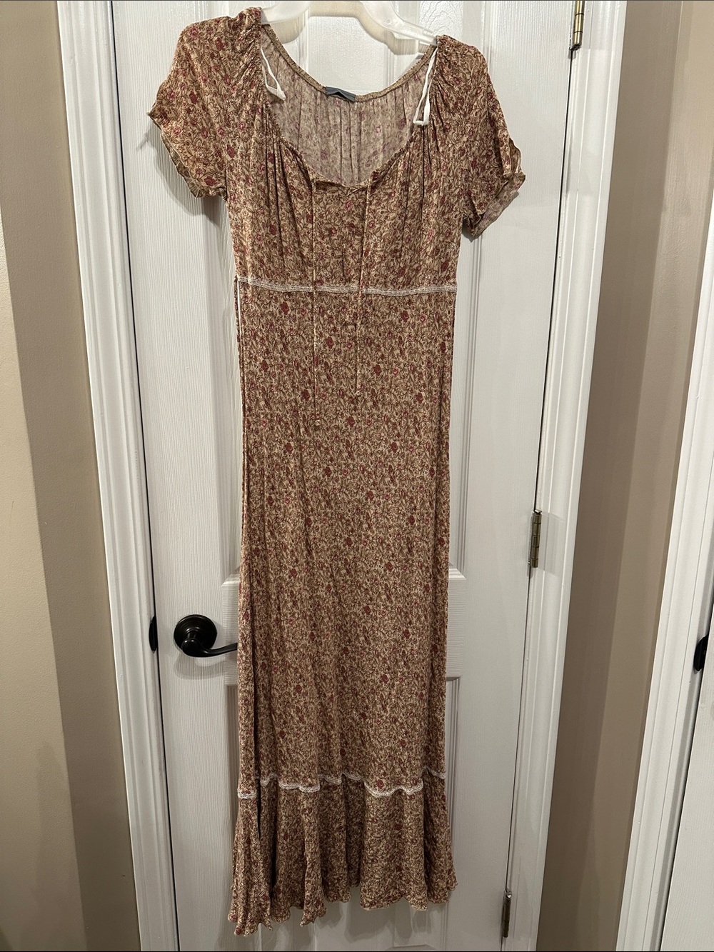 Rabbit Rabbit Rabbit Brown Floral Peasant Maxi Dress